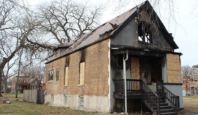Boarded-up house
