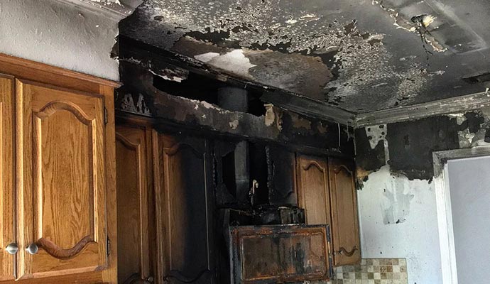 Fire damaged kitchen