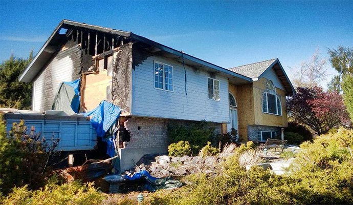 Fire damaged house