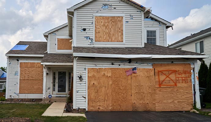 A boarded-up house