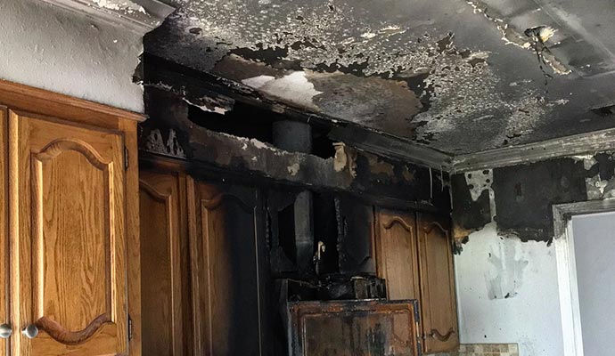 Fire damaged kitchen